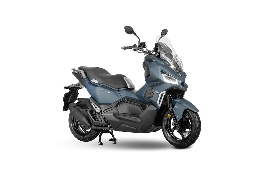 Scooter Dafra ADXTG 150 azul-acinzentado visto de três quartos