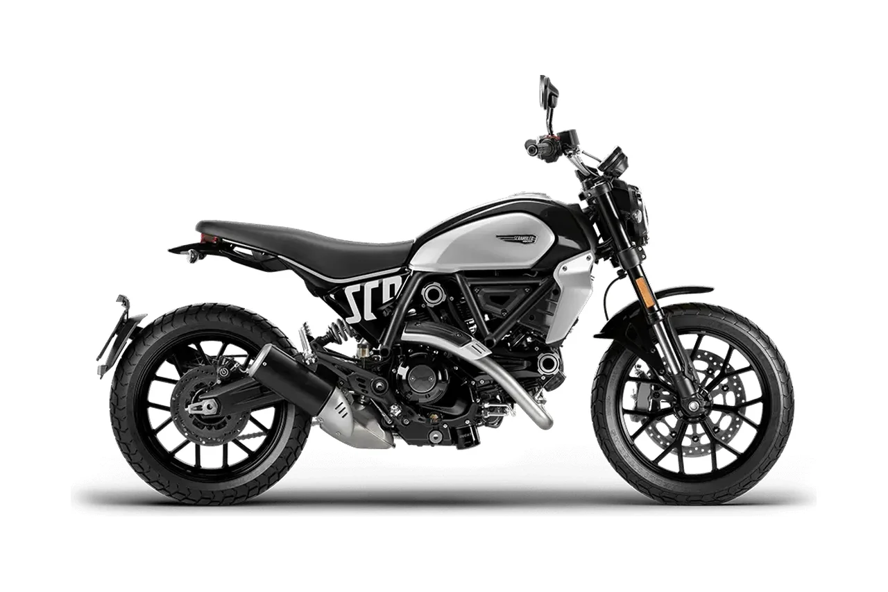 Ducati Scrambler Icon Next-Gen preta, moto retrô vista de lado