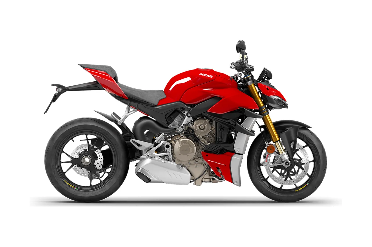 Ducati Streetfighter V4 S vermelha, supernaked vista de lado