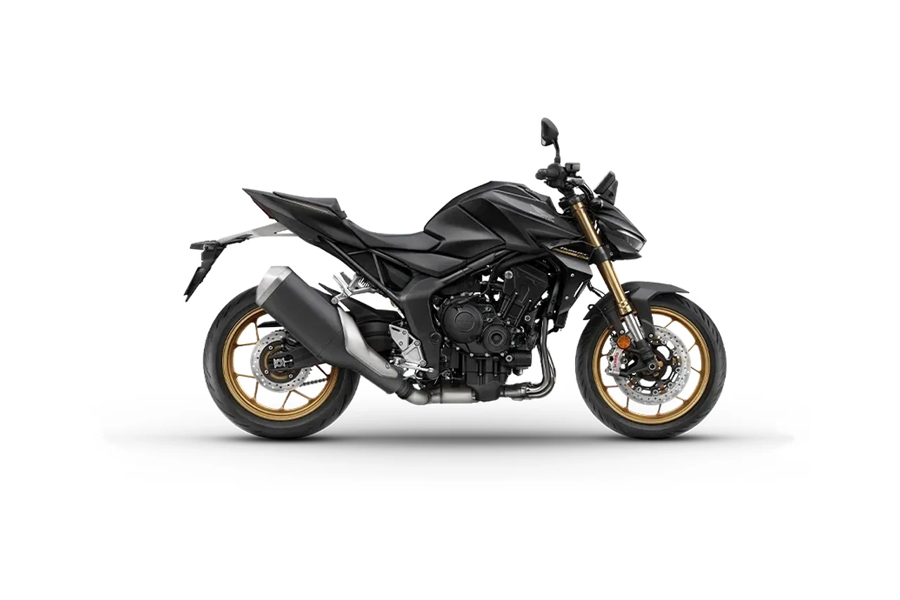 Honda CB 1000 Hornet SP preta com rodas douradas, naked vista de lado