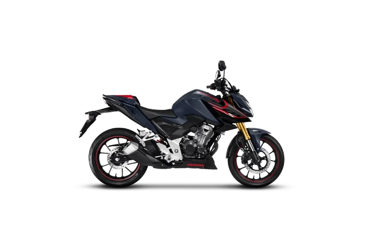 Honda CB 300F Twister S azul e preta, naked vista de lado