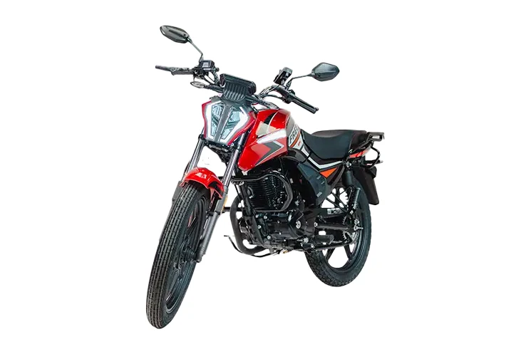Shineray Free 150 vermelha e preta, moto street vista em três quartos de frente