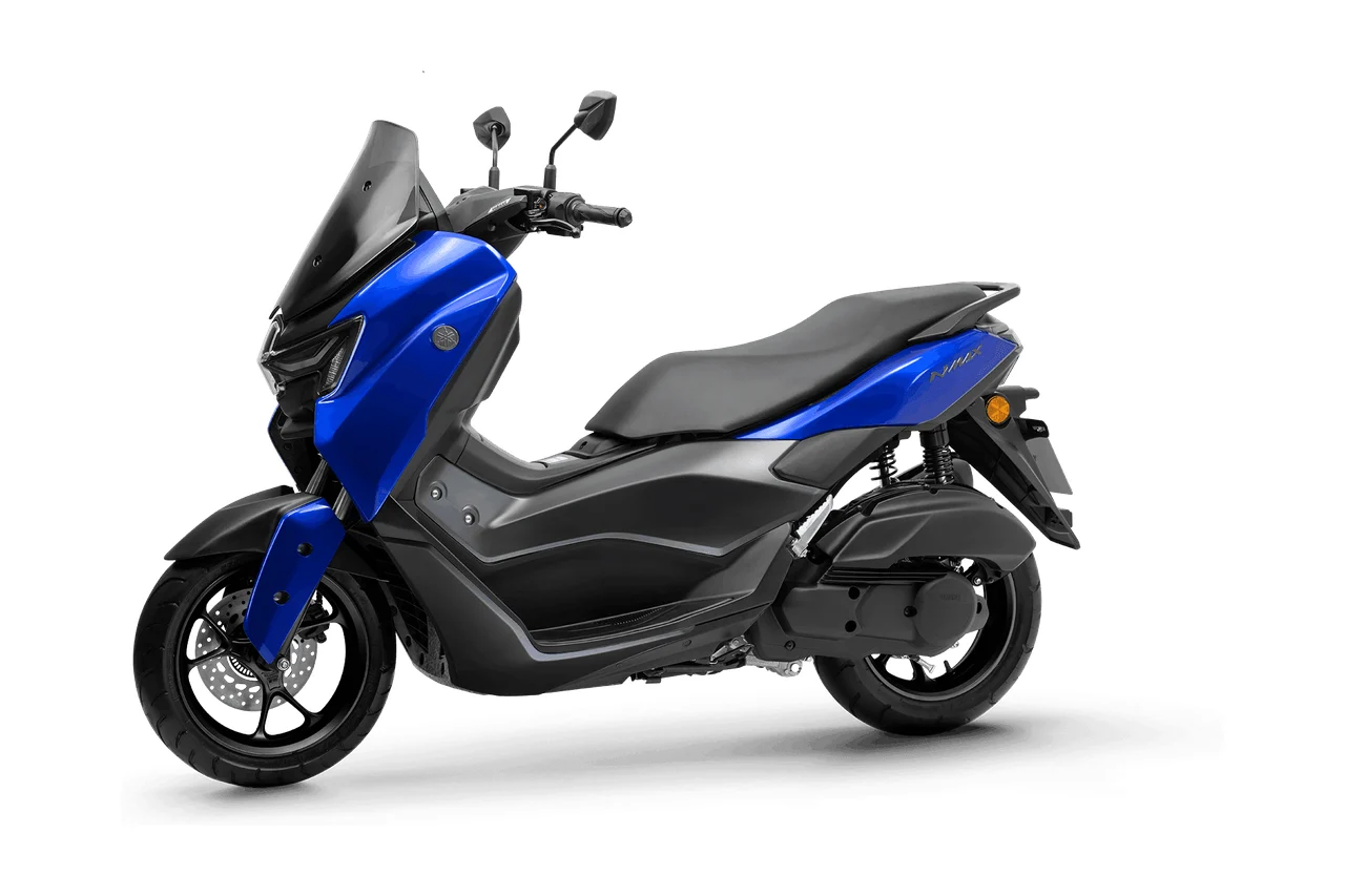 Yamaha NMAX azul, scooter vista em três quartos de frente