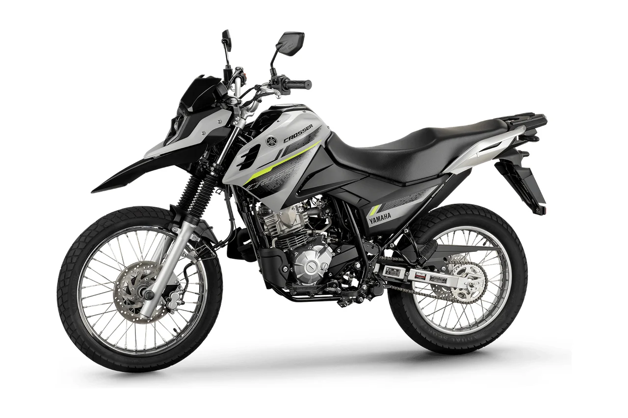 Yamaha Crosser Z cinza, trail vista em três quartos de frente